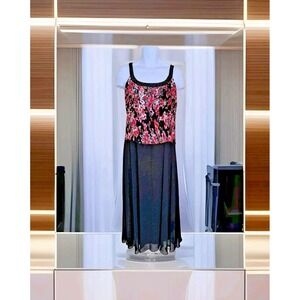 Patra Special Occasion Dress 14 Black Multicolor Chiffon Evening Beaded Neckline
